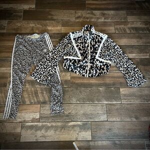 Adidas zip front track jacket and leggings set leopard print  M